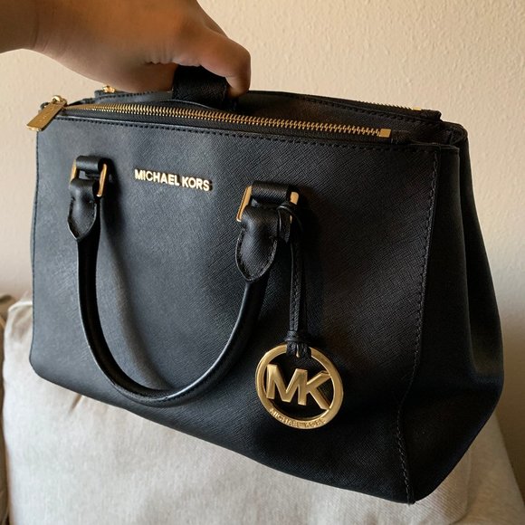 Michael Kors Handbags - Michael Kors Medium Satchel Black with Gold Straps